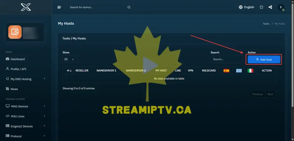 Étape 3 : Cliquez sur Add Host