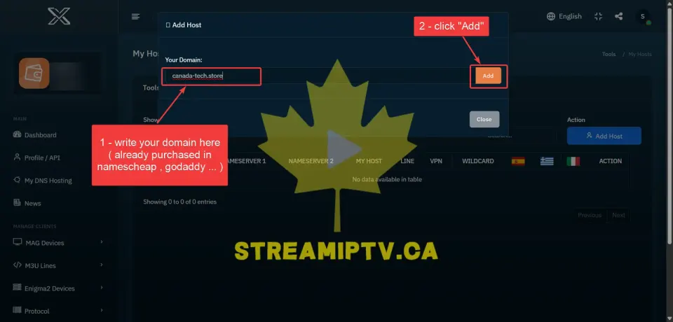 Étape 4 : Entrez votre domaine et cliquez sur Add