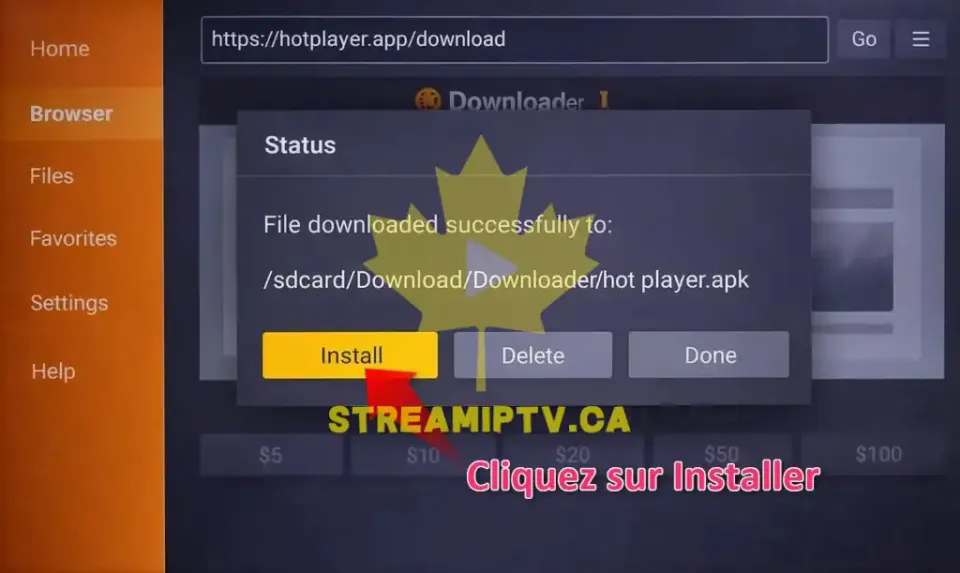 Étape 3 : Téléchargez puis installez l’APK de Hot Player.