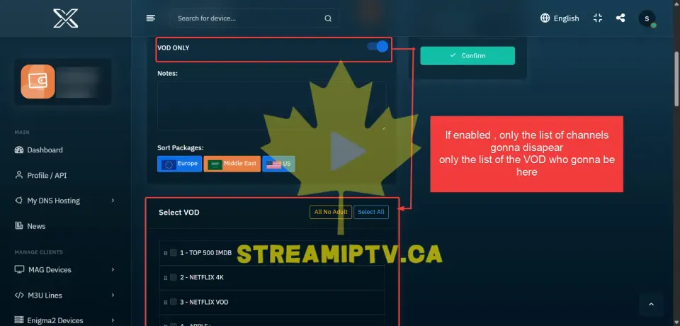 Étape 6 : Activez VOD ONLY seulement si nécessaire (facultatif)