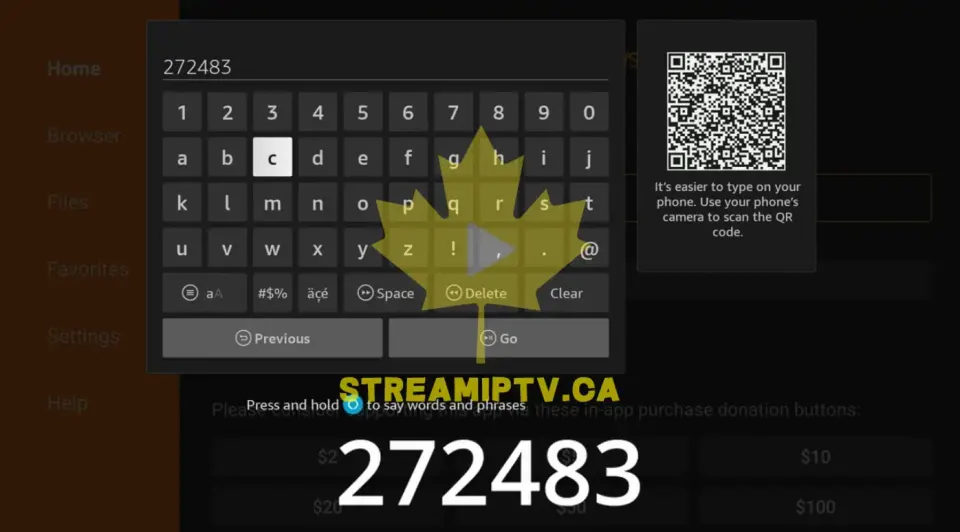 Étape 2 : Entrez le code de téléchargement de Tivimate : 272483