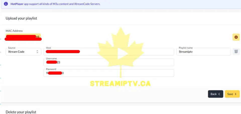 Étape 7 : Remplissez les informations IPTV, puis cliquez sur Save.